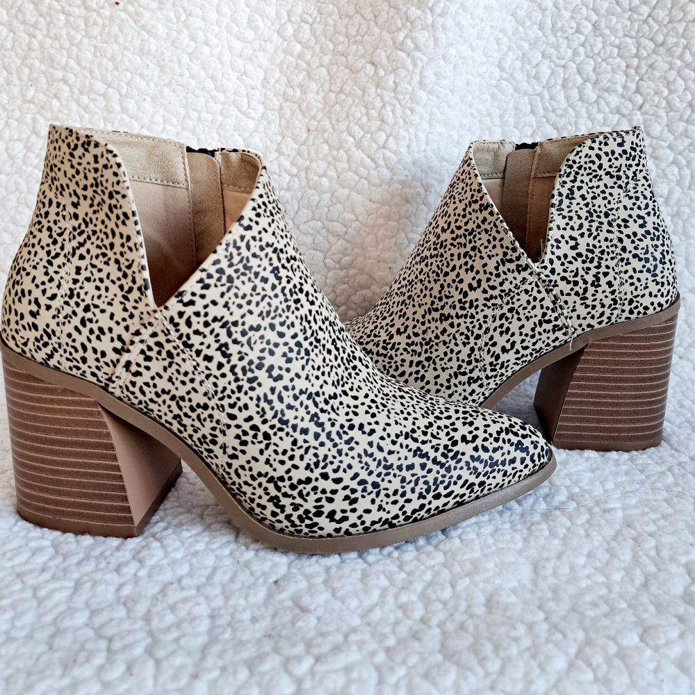 Serra Black and Cream Leopard Print Ankle Booties
